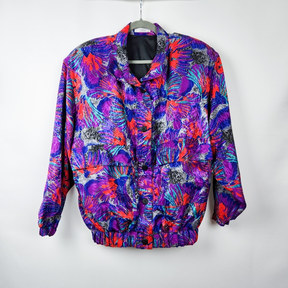 Flashy Vintage 80s DéVOGUE Jewel-Toned Shiny Jacket, Women's XL/1X?